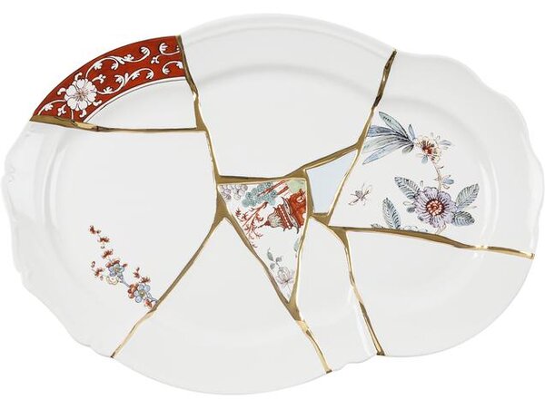 Dizajnový porcelánový servírovací tanier Kintsugi