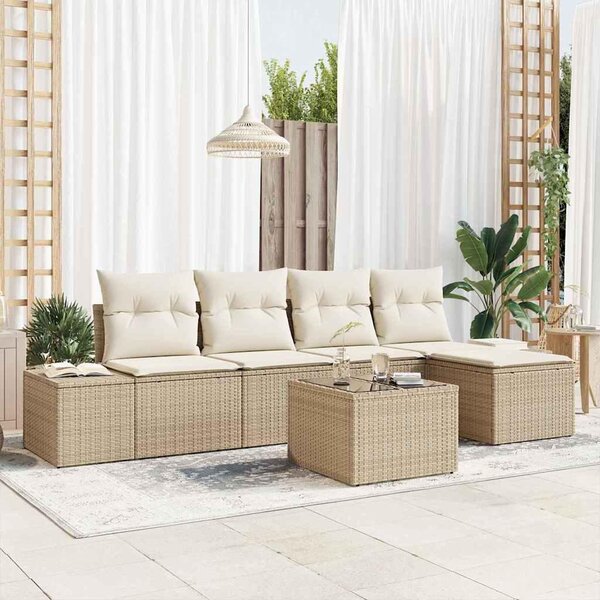 Maison Exclusive – Sedacia súprava, 6 kusov, béžová [syntetický materiál]: Polyratan