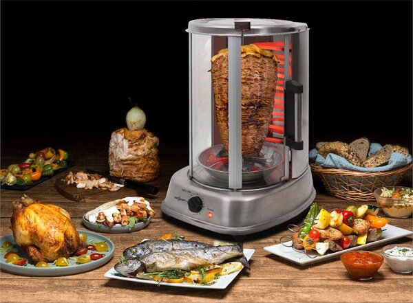 OneConcept Kebap Master Pro, vertikálny gril, 1500 W, strieborný