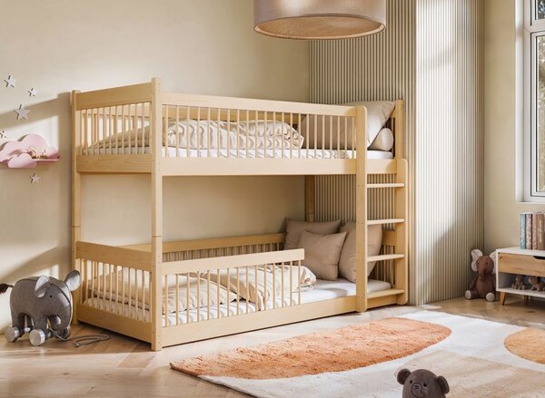 MAXMAX Detská poschodová posteľ s Montessori lôžkom z masívu borovice BOLEK - 200x90 cm - PRÍRODNÁ