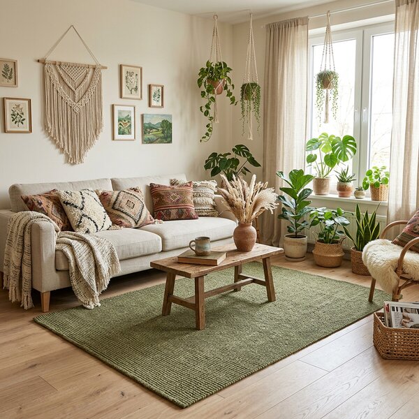 Hanse Home, Kusový koberec Bouclé Jute 105977 Jungle Green, 160x230, zelená, chodba / predsieň