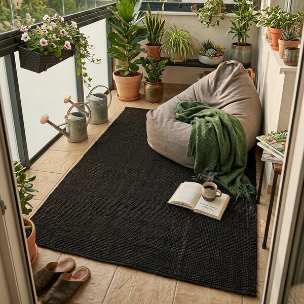 Hanse Home , Kusový koberec Bouclé Jute 105976 Black, 120x170, čierna, chodba / predsieň