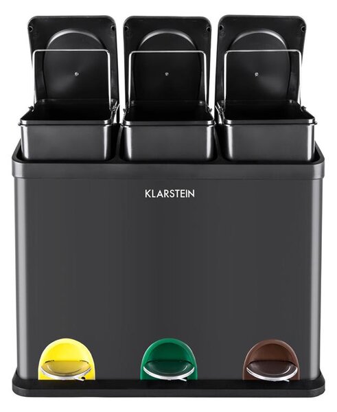 Klarstein Ökosystem odpadkový kôš nášľapný kôš triedič odpadu 45L (3x15L) čierna