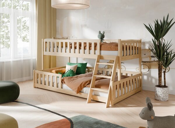 MAXMAX Detská montessori poschodová posteľ s rozšíreným spodným lôžkom NICE - 200x90/200x120 cm - prírodná