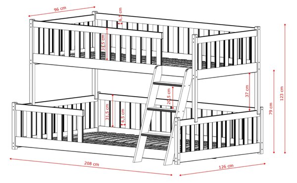 MAXMAX Detská montessori poschodová posteľ s rozšíreným spodným lôžkom NICE - 200x90/200x120 cm - prírodná