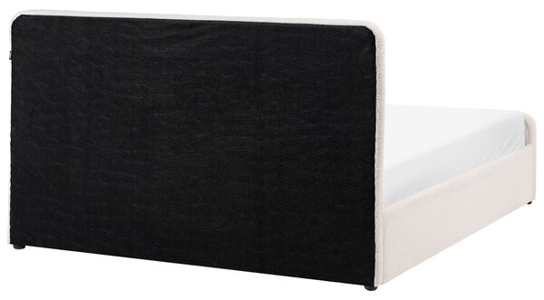 Posteľ s úložným priestorom biela buklé čalúnenie 160 x 200 cm prešívané čelo lamelový rošt moderný dizajn spálňa