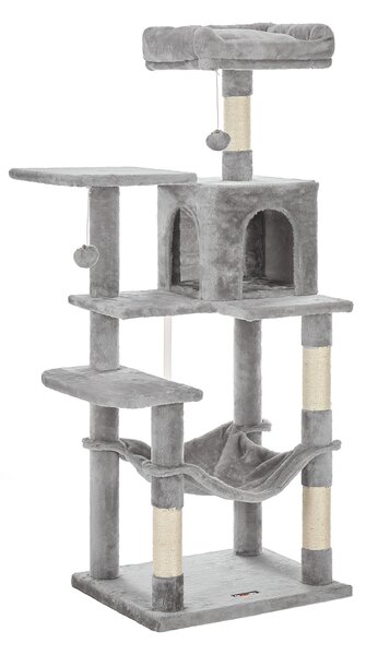 Mačací strom DÁRIUS, 55x45x143cm, bledá šedá SongmicsHome