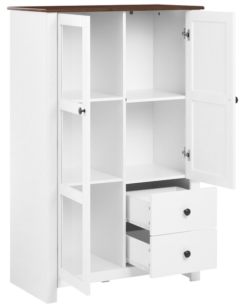 Vitrína biela MDF 80 cm sklenené dvierka skrinka 2 zásuvky úložný priestor rustikálny cottage štýl obývacia izba