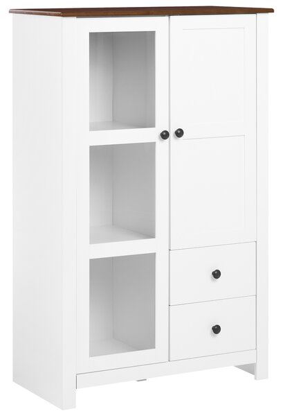 Vitrína biela MDF 80 cm sklenené dvierka skrinka 2 zásuvky úložný priestor rustikálny cottage štýl obývacia izba