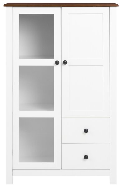 Vitrína biela MDF 80 cm sklenené dvierka skrinka 2 zásuvky úložný priestor rustikálny cottage štýl obývacia izba