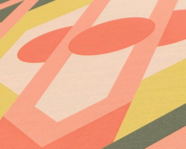 A.S. Création | Vliesová tapeta na stenu Retro Chic 39531-3 | 0,53 x 8,5 m | zelená, oranžová, marhuľová