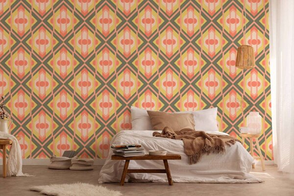 A.S. Création | Vliesová tapeta na stenu Retro Chic 39531-3 | 0,53 x 8,5 m | zelená, oranžová, marhuľová