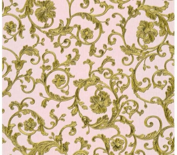 A.S. Création | Vliesová tapeta na stenu Versace 34326-4 | 0,70 x 10,05 m | ružová, metalická, žltá
