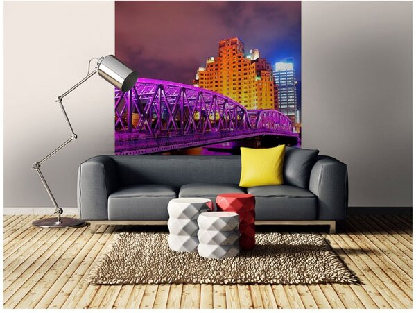 DIMEX | Vliesová fototapeta na stenu Shangai MS-3-0022 | 225 x 250 cm | fialová, žltá, viacfarebná