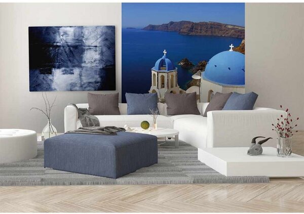 DIMEX | Vliesová fototapeta na stenu Santorini MS-3-0199 | 225 x 250 cm | modrá, krémová, hnedá
