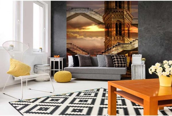 DIMEX | Vliesová fototapeta na stenu Éterická veža MS-3-0265 | 225 x 250 cm | hnedá, béžová, šedá, žltá