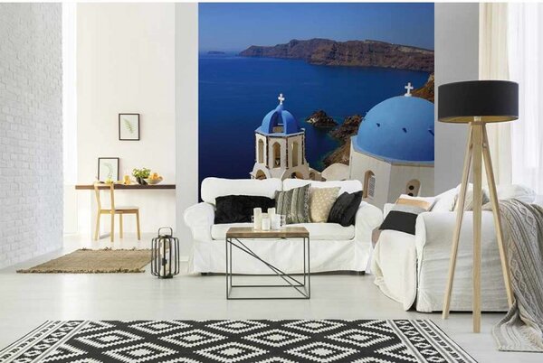 DIMEX | Vliesová fototapeta na stenu Santorini MS-3-0199 | 225 x 250 cm | modrá, krémová, hnedá