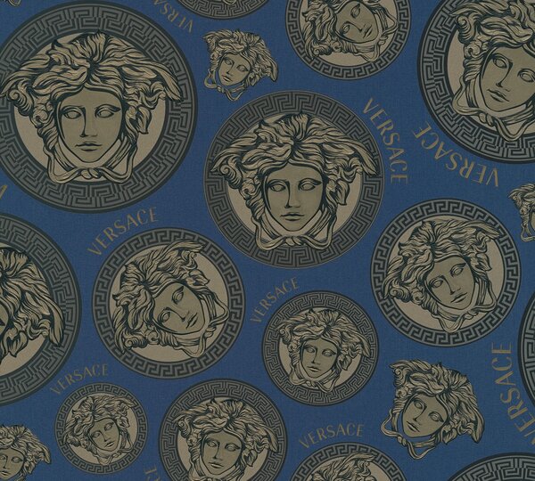 A.S. Création | Vliesová tapeta na stenu VERSACE 38611-3V | 0,70 x 10,05 m | modrá, metalická, šedá