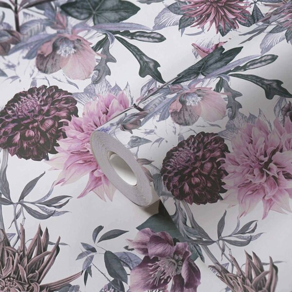 A.S. Création | Vliesová tapeta na stenu Dream Flowery 38175-2 | 0,53 x 10,05 m | biela, fialová, šedá