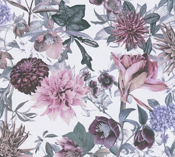A.S. Création | Vliesová tapeta na stenu Dream Flowery 38175-2 | 0,53 x 10,05 m | biela, fialová, šedá