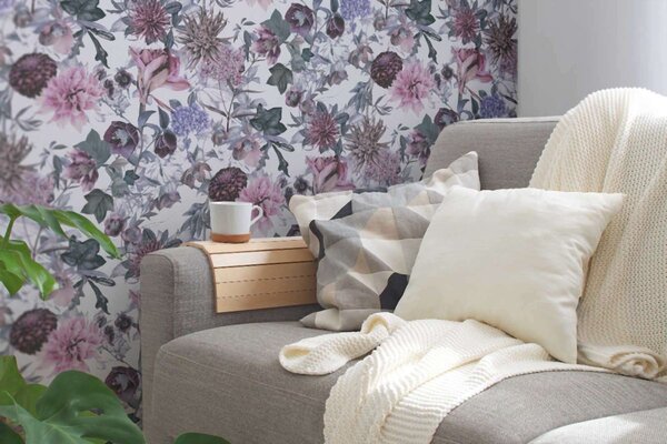 A.S. Création | Vliesová tapeta na stenu Dream Flowery 38175-2 | 0,53 x 10,05 m | biela, fialová, šedá