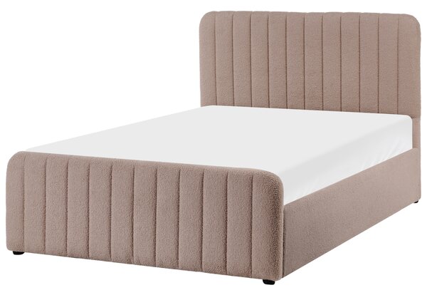 Posteľ s úložným priestorom sivobéžová buklé čalúnenie 120 x 200 cm prešívané čelo lamelový rošt moderný dizajn spálňa