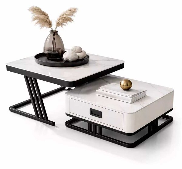 LuxuryForm DESIGN Konferenčný stolík TITAN 70 × 70 / 60 × 60 cm – biely, biely mramor (set 2 ks)