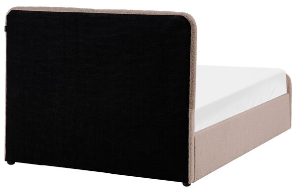 Posteľ s úložným priestorom sivobéžová buklé čalúnenie 120 x 200 cm prešívané čelo lamelový rošt moderný dizajn spálňa