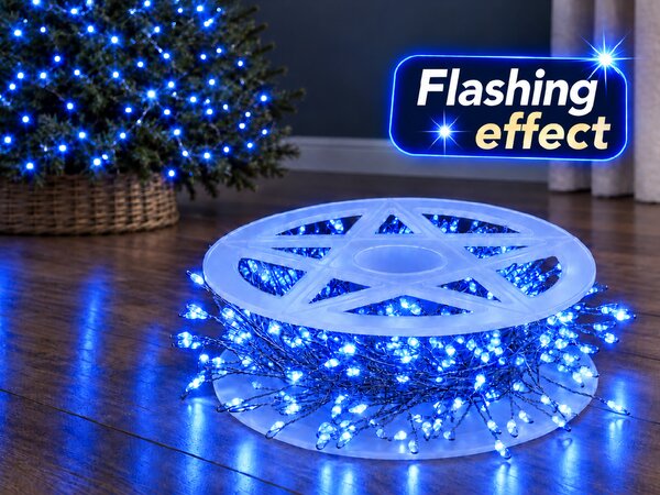 Vianočná LED mikro reťaz 10 m, 300 LED, modrá so zábleskami