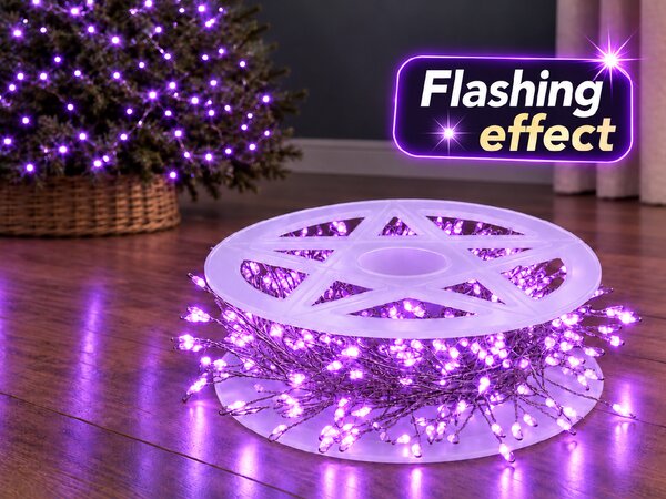 Vianočná LED mikro reťaz 10 m, 300 LED, fialová so zábleskami