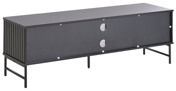 TV stolík čierny MDF 140 x 40 cm úložné police otvor na káble moderný úložný nábytok obývacia izba