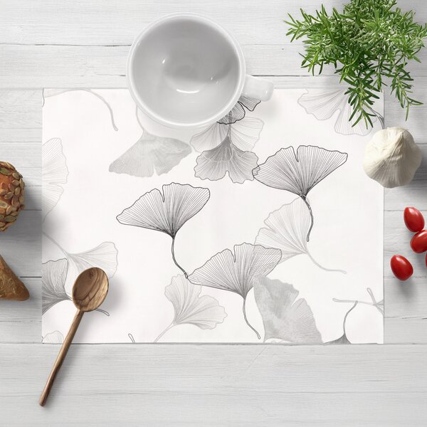 Biante Bavlnené prestieranie na stôl Sandra SA-512 Sivo-biele ginkgo listy na bielom 30x40 cm