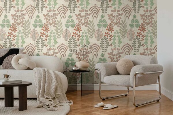 A.S. Création | Vliesová tapeta na stenu Nordic Feeling 79149-2 | 0,53 x 10,05 m | krémová, zelená, ružová