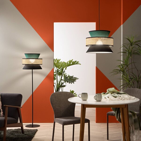 Luce Ambiente Design Svietidlo Gazebo, zelená/čierna/prírodná, Ø 40 cm, látka/rattan, Zelená, Obývacia izba / jedáleň, Textil / látka / hodváb, Závesné svietidlo