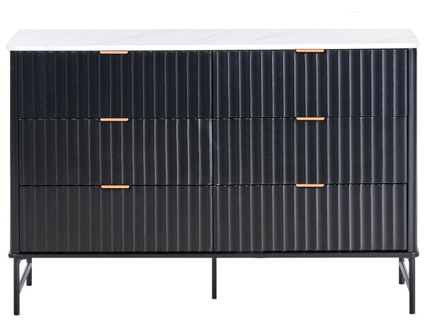 Komoda so 6 zásuvkami čierna MDF mramorový efekt minimalistický dizajn moderný úložný nábytok obývacia izba spálňa
