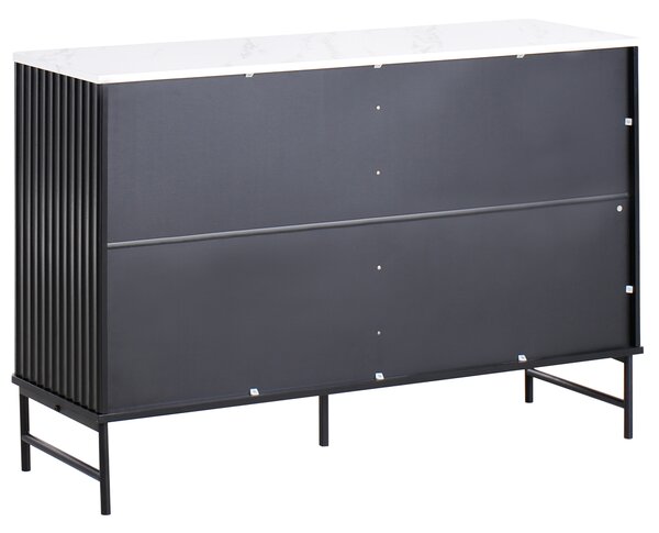 Komoda so 6 zásuvkami čierna MDF mramorový efekt minimalistický dizajn moderný úložný nábytok obývacia izba spálňa