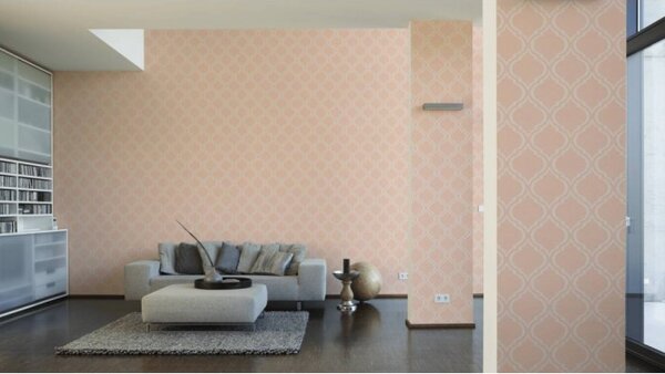 A.S. Création | Vliesová tapeta na stenu Di Seta 36665-3 | 0,70 x 10,05 m | oranžová, ružová, metalická