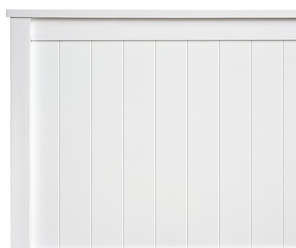 Posteľ biela borovicové drevo 140 x 200 cm s čelom lamelový rošt úložný priestor minimalistický škandinávsky štýl spálňa
