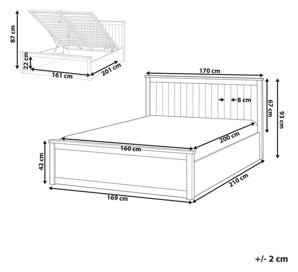 Posteľ biela borovicové drevo 160 x 200 cm s čelom lamelový rošt úložný priestor minimalistický škandinávsky štýl spálňa