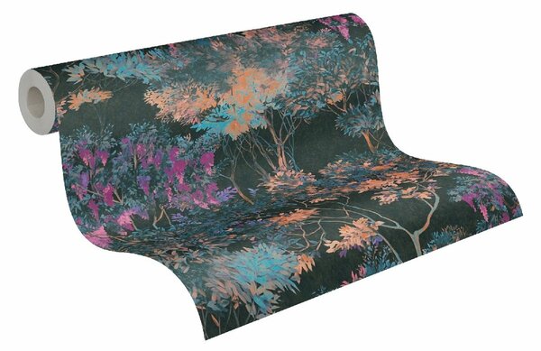 A.S. Création | Vliesová tapeta na stenu AP Arcade 39173-1 | 0,53 x 10,05 m | tyrkysová, modrá, fialová, čierna, oranžová, vining ivy