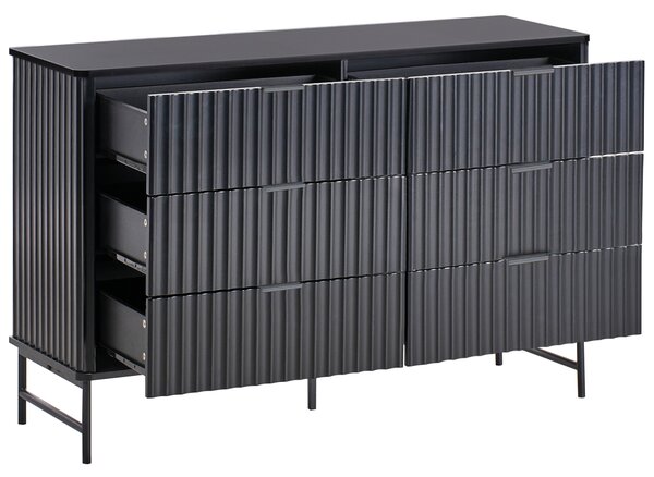 Komoda so 6 zásuvkami čierna MDF minimalistický dizajn moderný úložný nábytok obývacia izba spálňa