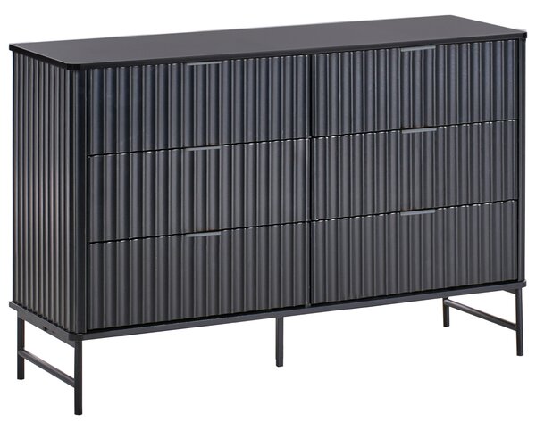 Komoda so 6 zásuvkami čierna MDF minimalistický dizajn moderný úložný nábytok obývacia izba spálňa
