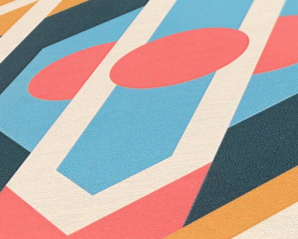A.S. Création | Vliesová tapeta na stenu Retro Chic 39531-4 | 0,53 x 8,5 m | modrá, krémová, červená, okrová