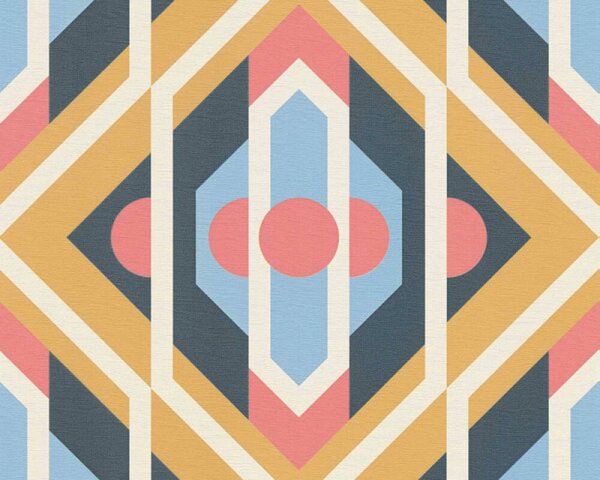 A.S. Création | Vliesová tapeta na stenu Retro Chic 39531-4 | 0,53 x 8,5 m | modrá, krémová, červená, okrová