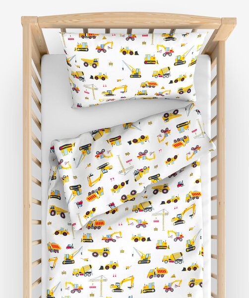 Goldea detské bavlnené obliečky do postieľky - nákladné autá a bagre 90 x 140 a 50 x 70 cm