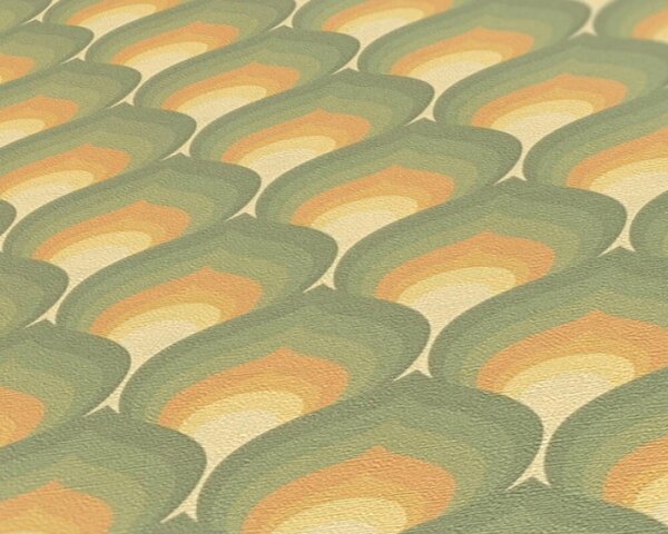 A.S. Création | Vliesová tapeta na stenu Retro Chic 39538-1 | 0,53 x 8,5 m | zelená, oranžová, žltá