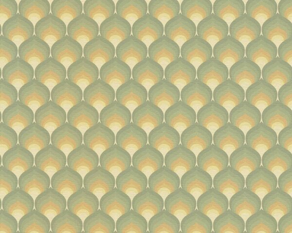 A.S. Création | Vliesová tapeta na stenu Retro Chic 39538-1 | 0,53 x 8,5 m | zelená, oranžová, žltá