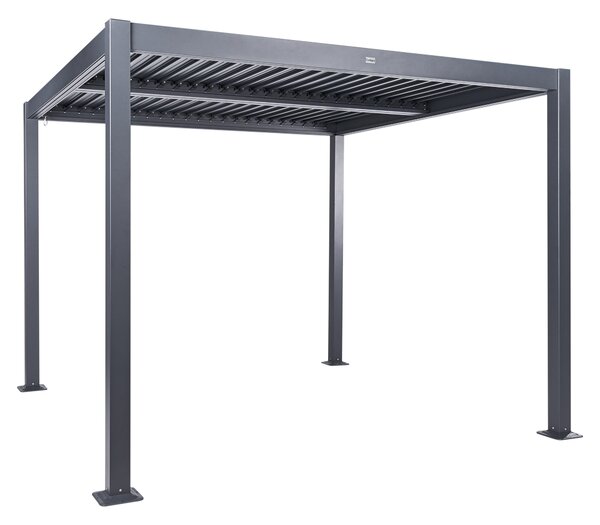 Pergola čierna kov hliníkový rám tienidlo 310 x 310 cm altánok moderný industriálny štýl záhrada