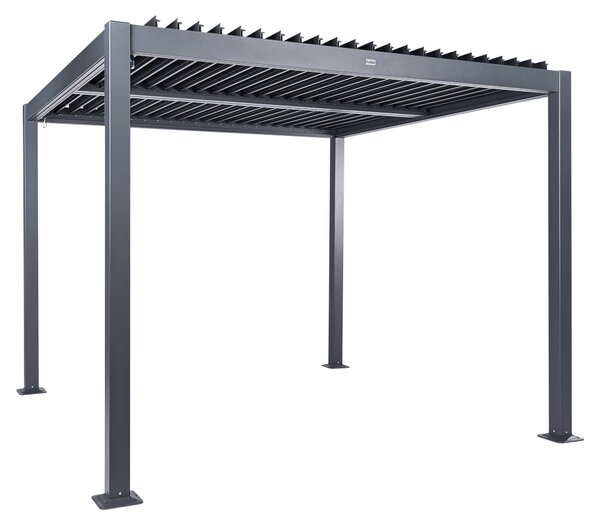 Pergola čierna kov hliníkový rám tienidlo 310 x 310 cm altánok moderný industriálny štýl záhrada