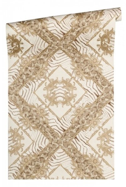 A.S. Création | Vliesová tapeta na stenu Versace 34904-1 | 0,70 x 10,05 m | metalická, hnedá, béžová